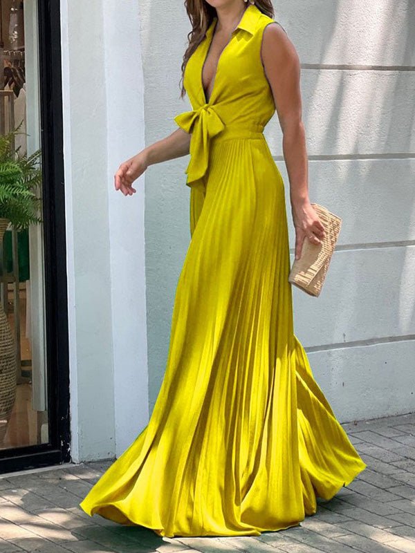 Women's Jumpsuits Solid Lapel Tie Wide-Leg Jumpsuit - Jumpsuits - Instastyled | Online Fashion Free Shipping Clothing, Dresses, Tops, Shoes - 29/08/2022 - Bottoms - Color_Blue