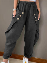 Women's Pants Casual Pocket Button Elastic Waist Pant - MsDressly