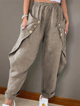 Women's Pants Casual Pocket Button Elastic Waist Pant - MsDressly
