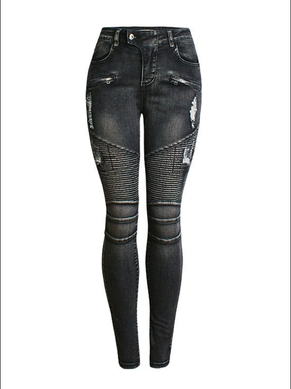 Women's Pants Denim Shredded Slim Pants - MsDressly