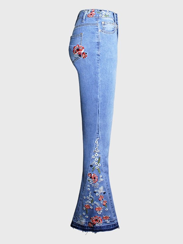 Women's Pants Embroidered Denim Flared Jeans - MsDressly