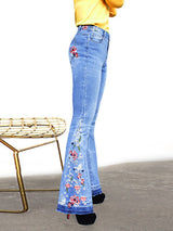 Women's Pants Embroidered Denim Flared Jeans - MsDressly