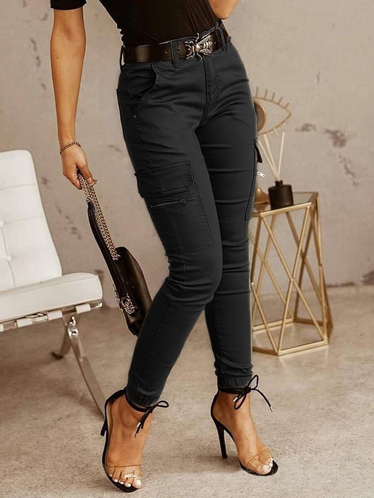 Women's Pants Low Waist Buttoned Solid Color Leggings