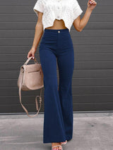 Women's Pants Solid Color Mid Waist Slim Micro Flare Pants - MsDressly