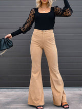 Women's Pants Solid Color Mid Waist Slim Micro Flare Pants - MsDressly