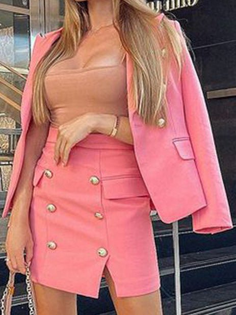 Women's Sets Button Long Sleeve Blazers & Skirt Two Piece Set - Sets - Instastyled | Online Fashion Free Shipping Clothing, Dresses, Tops, Shoes - 24/08/2022 - bottoms - color-black