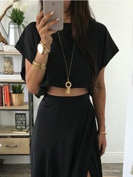 Women's Sets Casual T-Shirt & Slit Skirt Two Piece Set - Sets - Instastyled | Online Fashion Free Shipping Clothing, Dresses, Tops, Shoes - 09/03/2022 - 30-40 - Bottoms