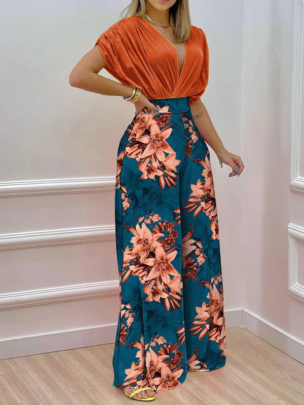 Women's Sets Doll Sleeve Top & Printed Wide Leg Pants Two Piece Set - Sets - Instastyled | Online Fashion Free Shipping Clothing, Dresses, Tops, Shoes - 29/06/2022 - 40-50 - Bottoms