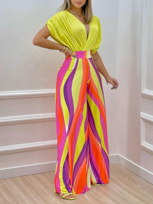 Women's Sets Doll Sleeve Top & Printed Wide Leg Pants Two Piece Set - Sets - Instastyled | Online Fashion Free Shipping Clothing, Dresses, Tops, Shoes - 29/06/2022 - 40-50 - Bottoms