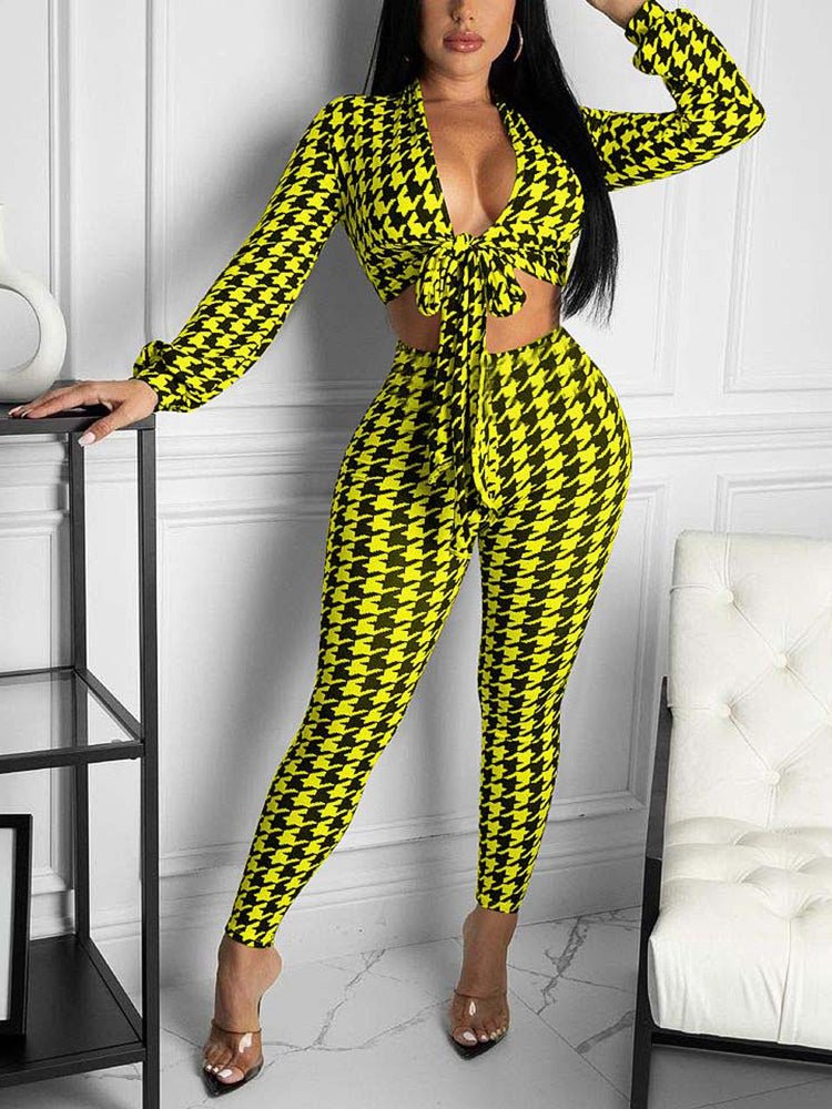 Women's Sets Elegant Slim Houndstooth Print Two-piece Set - Sets - Instastyled | Online Fashion Free Shipping Clothing, Dresses, Tops, Shoes - 1/12/2022 - 20-30 - bottoms