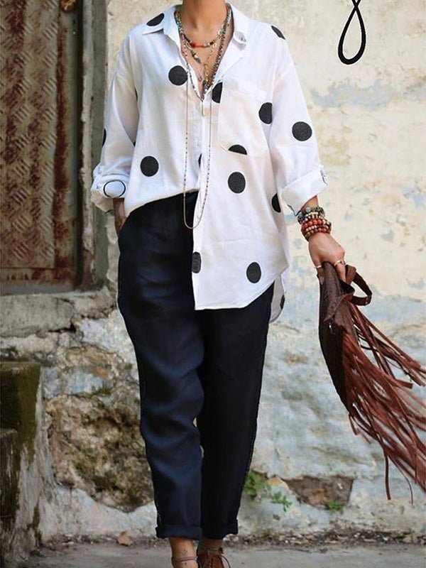 Women's Sets Polka Dot Button Shirt & Solid Pants Two Piece Set - Sets - Instastyled | Online Fashion Free Shipping Clothing, Dresses, Tops, Shoes - 08/08/2022 - 20-30 - Bottoms