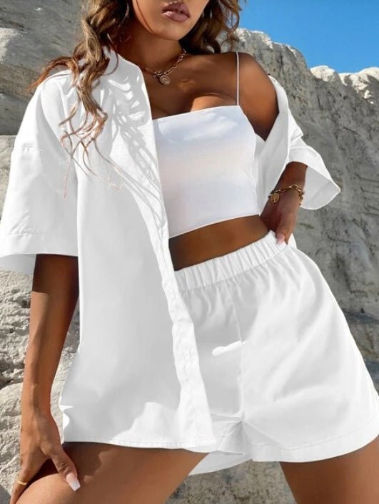 Women's Sets Solid Dropped Shoulder Shirt & Shorts Two-Piece Set - MsDressly