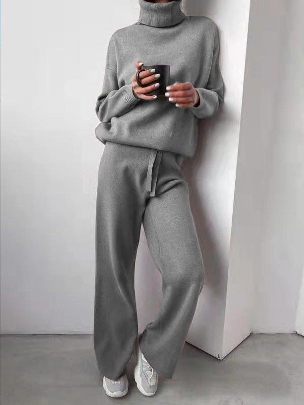 Women's Sets Solid Turtleneck Top & Pants Knitted Two Piece Set - Sets - Instastyled | Online Fashion Free Shipping Clothing, Dresses, Tops, Shoes - 02/09/2022 - 40-50 - bottoms