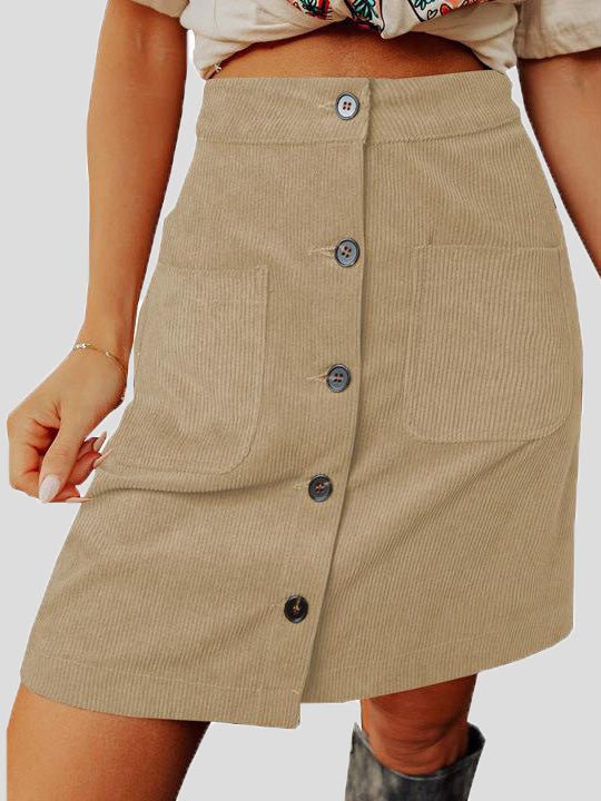 Women's Skirts Corduroy High Waist Button Pocket Skirt - Skirts - Instastyled | Online Fashion Free Shipping Clothing, Dresses, Tops, Shoes - 20-30 - 30/08/2022 - bottoms