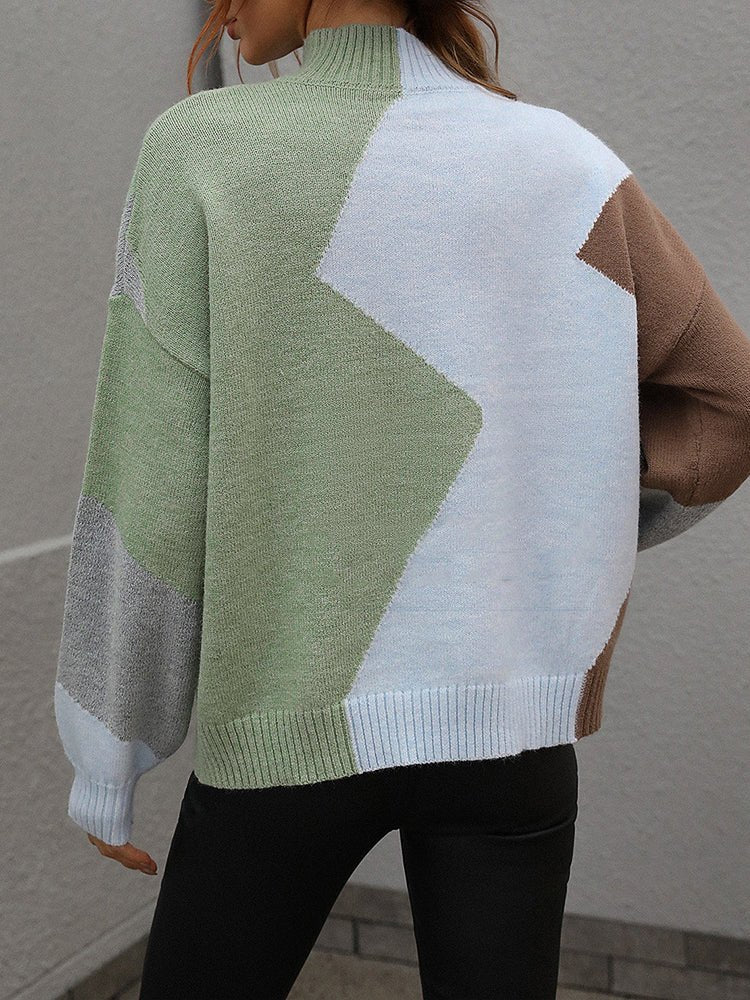 Women's Sweaters Colorblock Crew Neck Knitted Sweater - Sweaters - Instastyled | Online Fashion Free Shipping Clothing, Dresses, Tops, Shoes - 2/11/2022 - cardigans-sweaters - color-blue