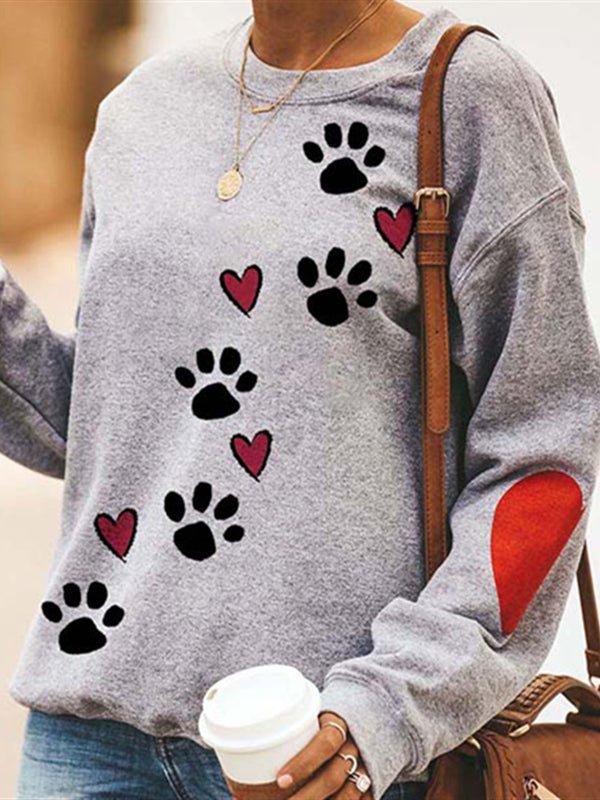 Women's Sweaters Dog Paw Print Round Neck Long Sleeve Sweater - Sweaters - Instastyled | Online Fashion Free Shipping Clothing, Dresses, Tops, Shoes - 10-20 - 21/12/2022 - Black