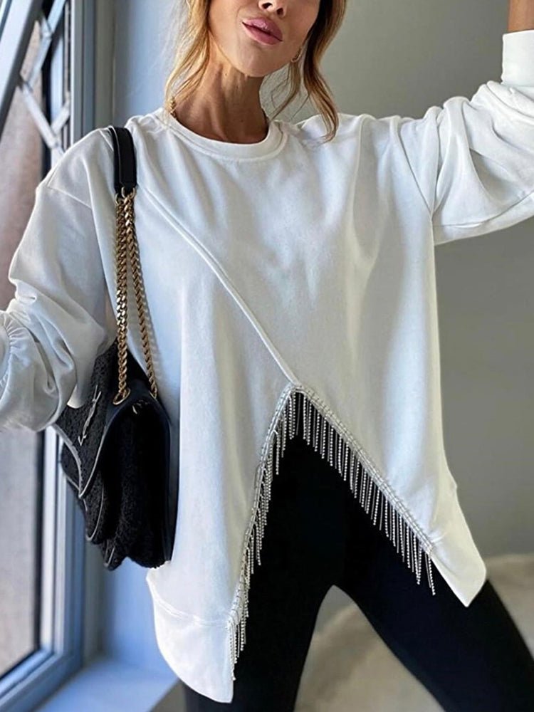 Women's Sweaters Round Neck Solid Split Tassel Loose Casual Sweater - Sweaters - Instastyled | Online Fashion Free Shipping Clothing, Dresses, Tops, Shoes - 20-30 - 21/12/2022 - cardigans-sweaters
