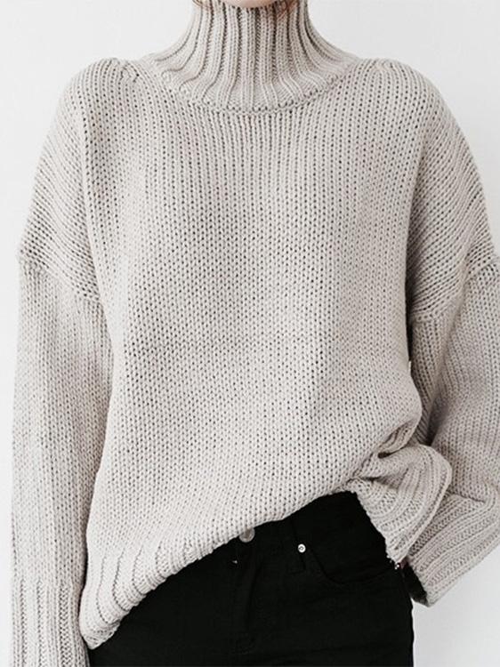 Women's Sweaters Turtleneck Solid Pullover Long Sleeve Sweater - MsDressly