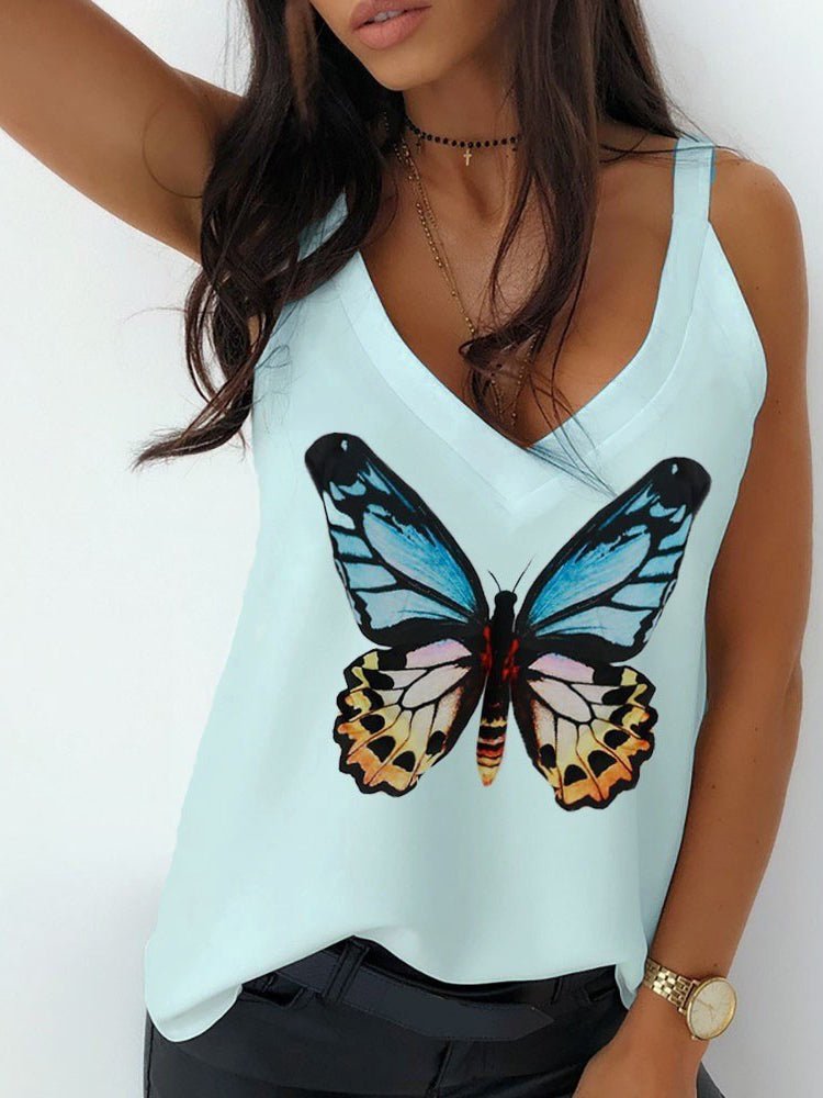 Women's Tank Tops Butterfly Print V-Neck Camisole - MsDressly