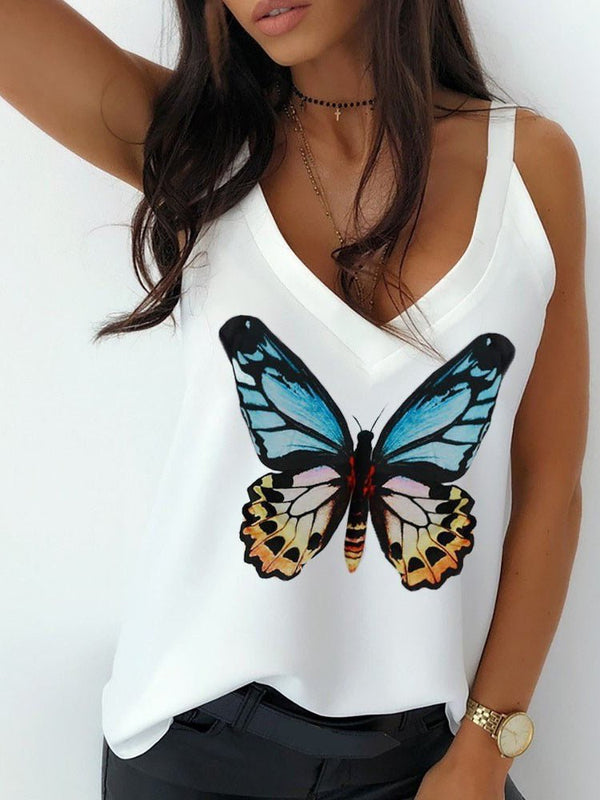 Women's Tank Tops Butterfly Print V-Neck Camisole - MsDressly