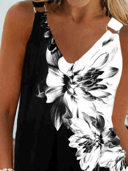 Women's Tank Tops Casual Floral Print Sling Sleeveless Tank Top - MsDressly