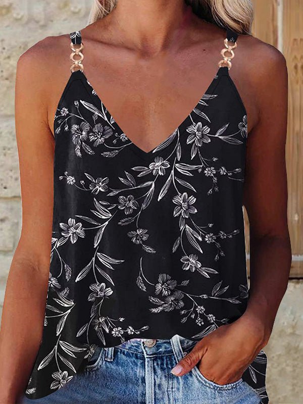Women's Tank Tops Casual Print Sling V-Neck Sleeveless Tank Top - Tank Tops - Instastyled | Online Fashion Free Shipping Clothing, Dresses, Tops, Shoes - 20-30 - 30/03/2022 - color-black