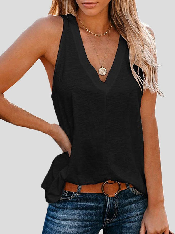 Women's Tank Tops Solid V-Neck Comfort Sleeveless Tank Top - MsDressly