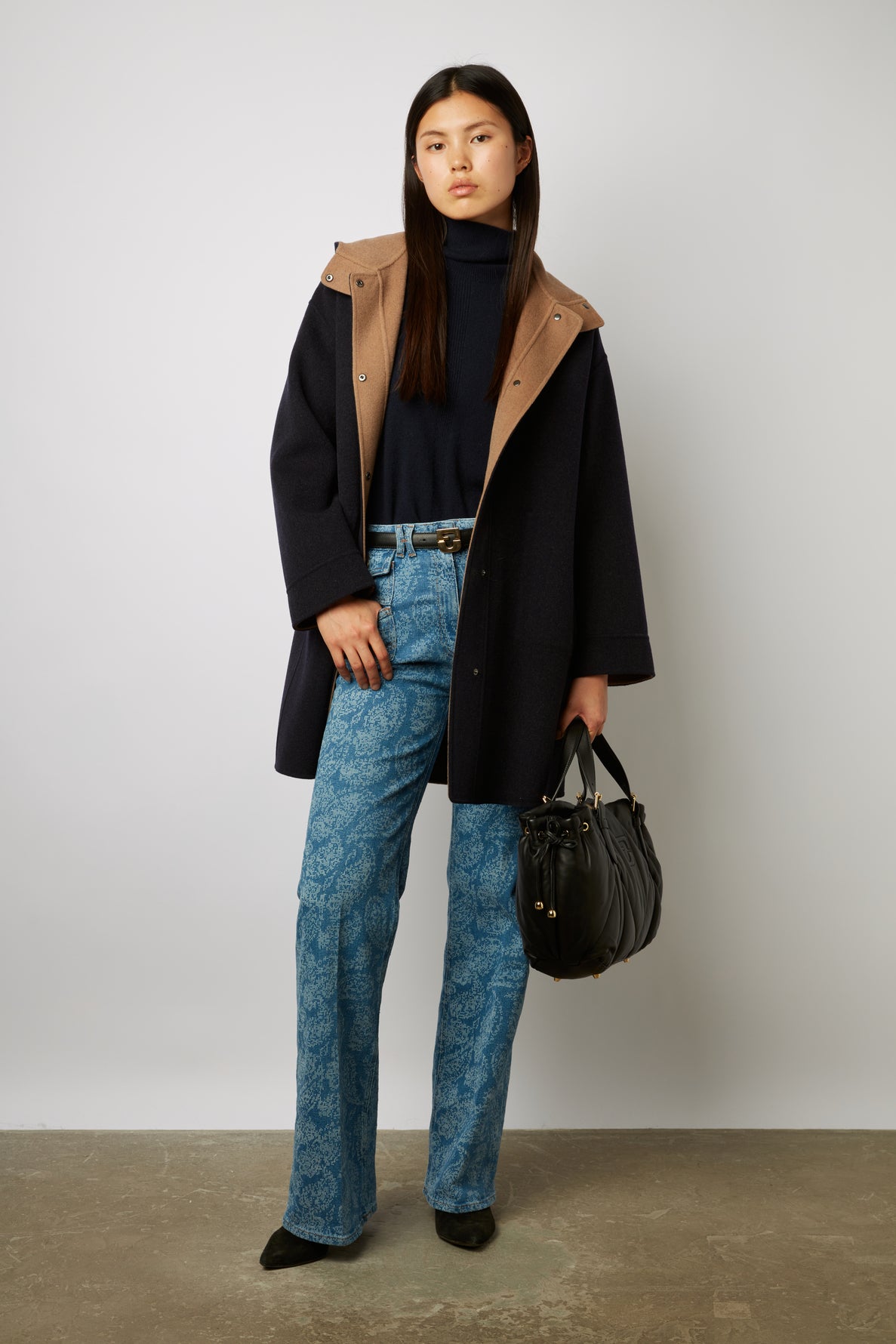 Hooded coat in reversible fine wool fabric - SANDRINA