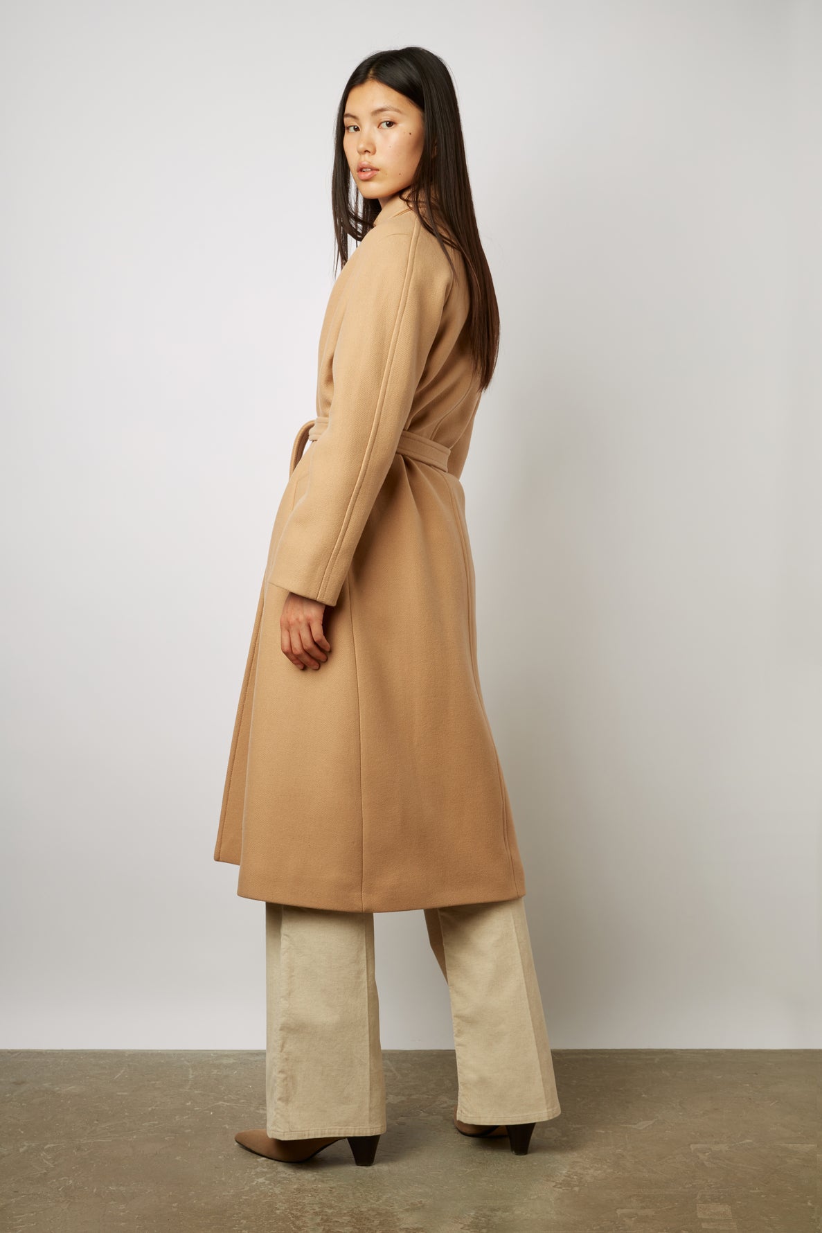 Long belted wool coat
