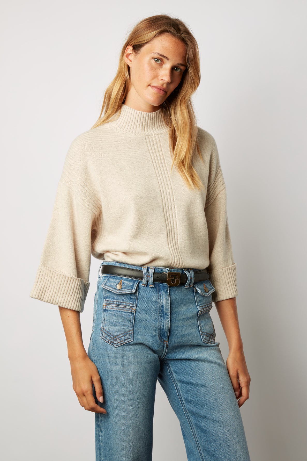 Fine-ribbed wool and cotton LAURANNA sweater V-neck 
