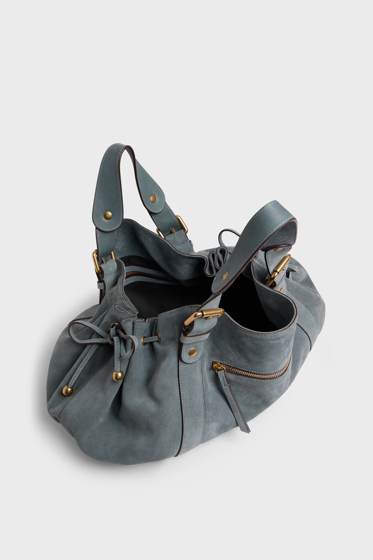 Women's blue suede leather handbag 24H ZIP