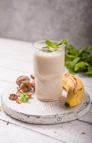 Healthy breakfast banana walnuts smoothie