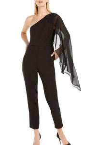 Black One Shoulder Cape Jumpsuit By Adrianna Papell PPJP64042-55