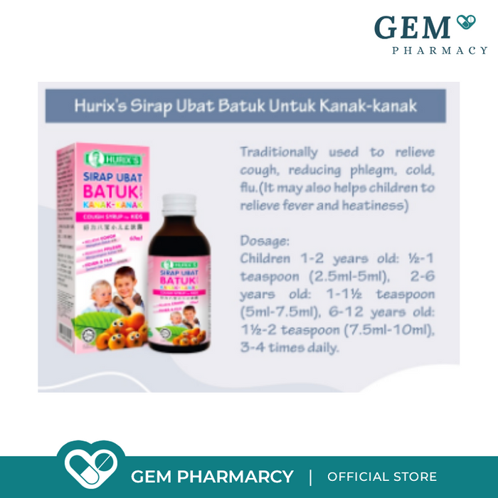 Hurix S Sirap Ubat Batuk Kanak Kanak 60ml Exp 3 2024