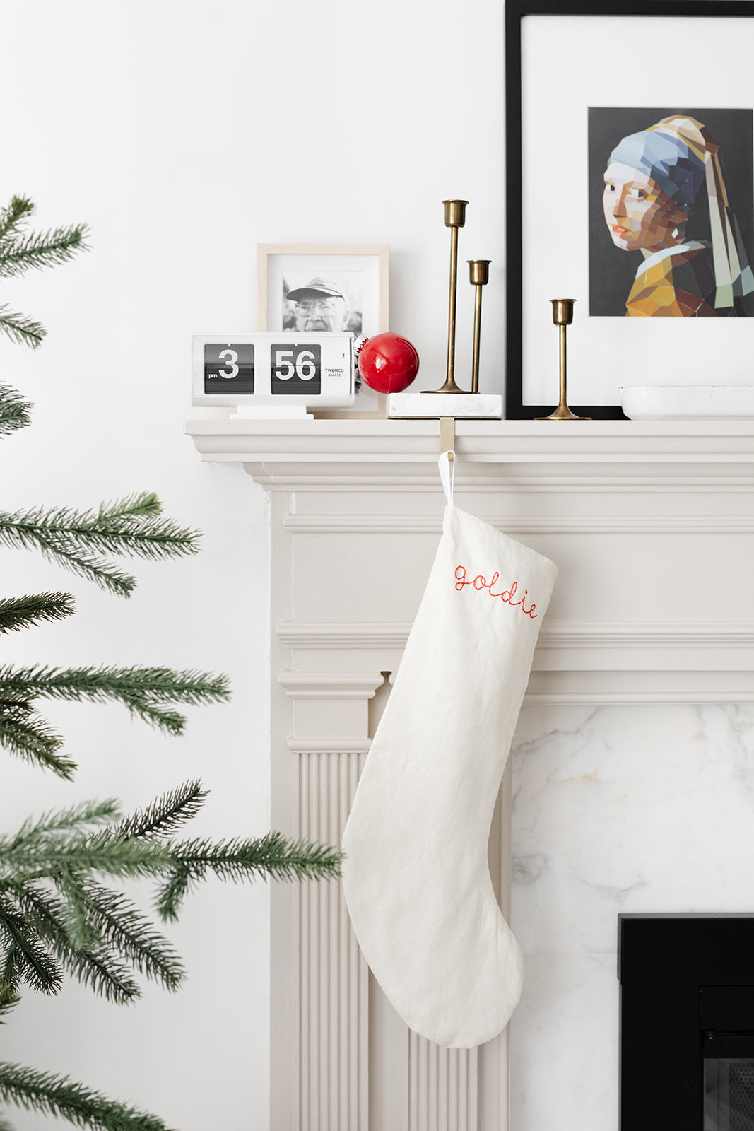 personalized modern linen christmas stocking