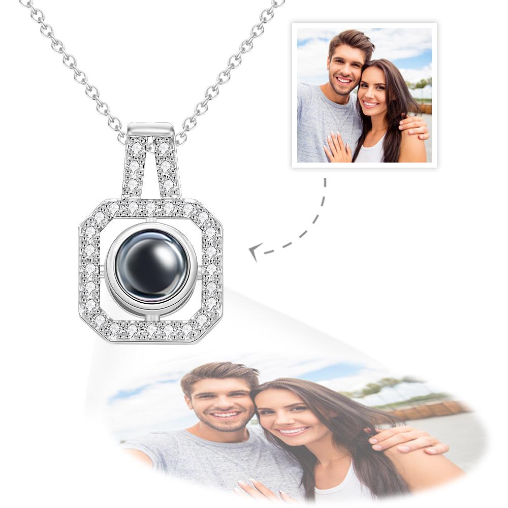 Custom Photo Projection Necklace Square Photo Projection Pendant Necklace for Her - YourPhotoNecklaceuk product image