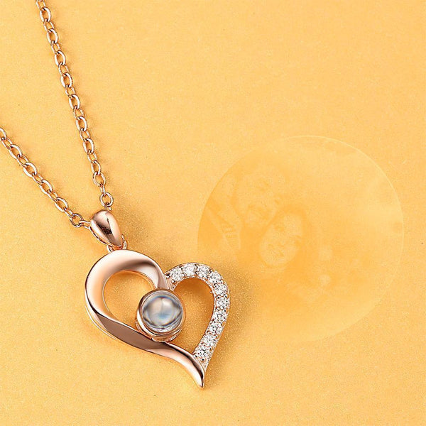 Personalized Projection Heart Photo Necklace Rose Gold ...