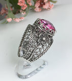 Natural Pink Quartz Ring 925 Sterling Silver Genuine Gemstone Handmade Artisan Crafted Filigree Statement Women Jewelry Gifts Boxed for Her