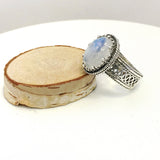 Rainbow Moonstone Silver Ring, 925 Sterling Natural Rainbow Moonstone Artisan Crafted Filigree Oval Cocktail Ring, Size 4 1/2-12 Gift Boxed