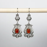 Natural Carnelian Tulip Earrings Sterling Silver Genuine Gemstones Handmade Artisan Crafted Filigree Floral Women Jewelry Gift Box for Her