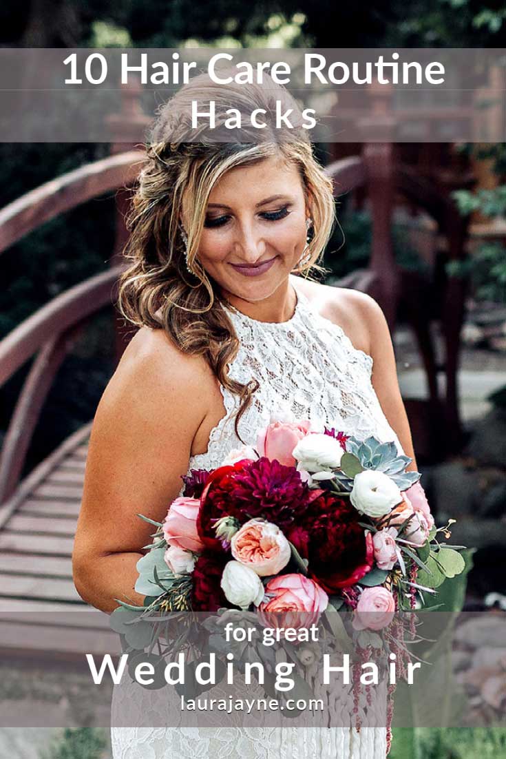 bridal hair care routine bride with bouquet of flowers