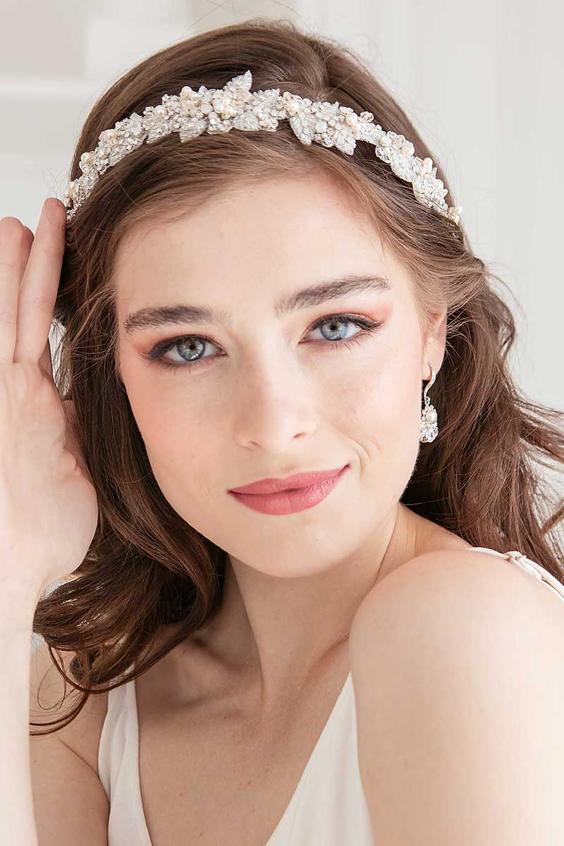 Modern bride wearing Alexia Garland Bridal headband