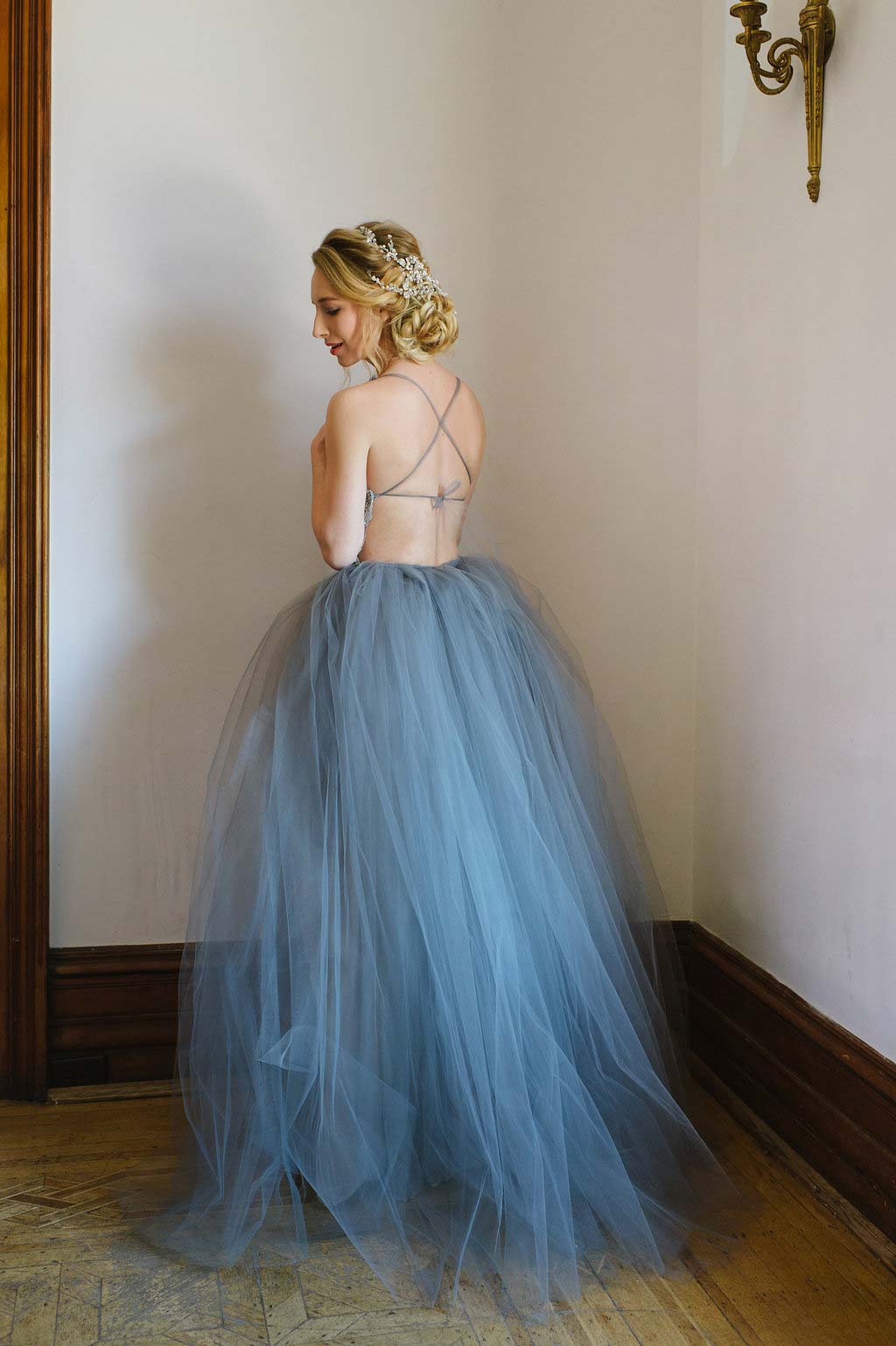 ballet-inspired wedding, bride, blue dress