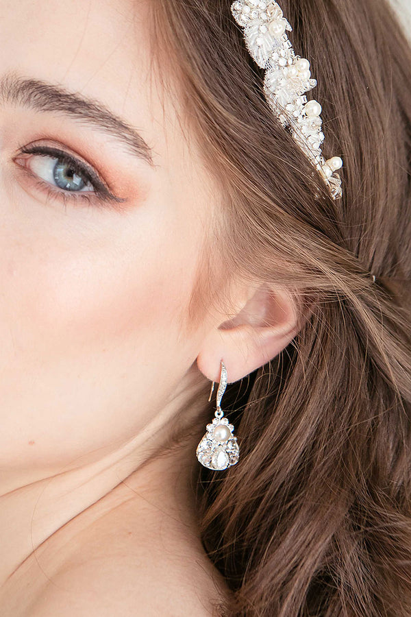 CZ and Teardrop Pearl Designer Handmade Bridal Earrings - Mariell Bridal  Jewelry & Wedding Accessories