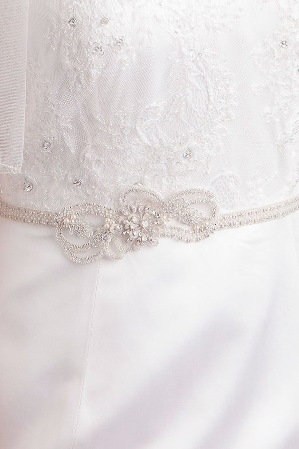 Skinny Beaded Bridal Belt Thin Ribbon Crystal/Pearl Sash Narrow