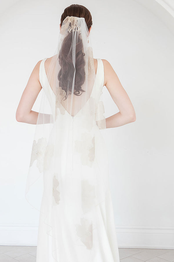 Layana Cathedral Veil with Blusher & Cascading Raindrop Pearls & Crystals Retail