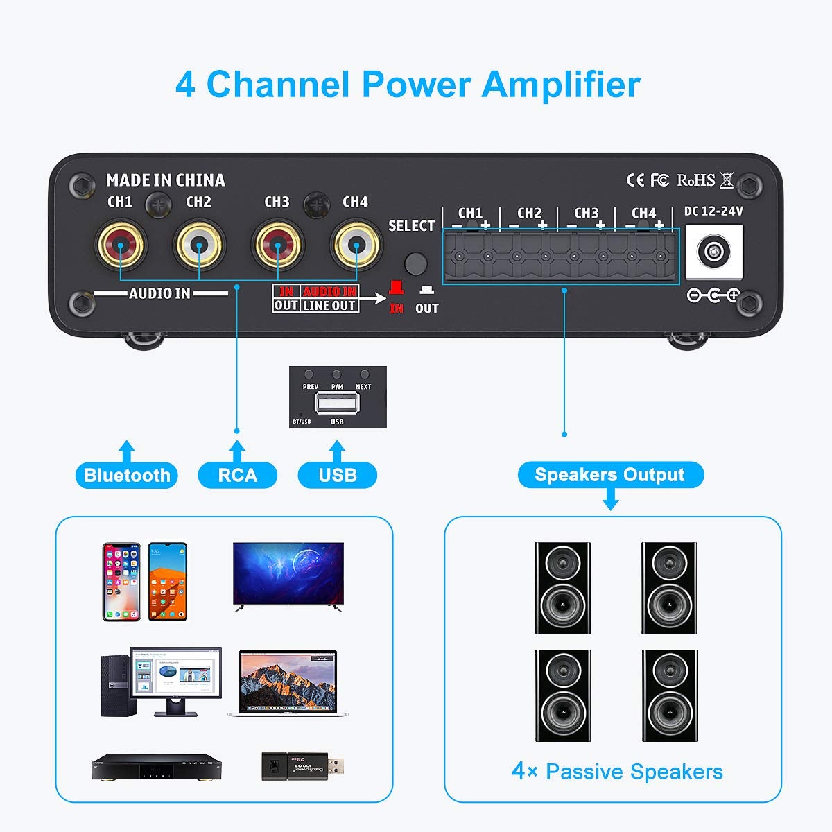 home speaker amplifier 4 channel