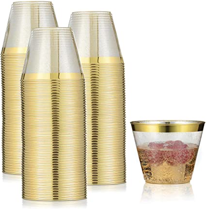 Perfect Settings 100 Premium 14oz Hard Plastic Cups Clear Plastic Double Colored Rimmed Cups Fancy Disposable Wedding Cups Elegant Party Cups with
