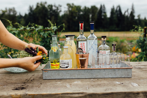 bar cart with simple syrup