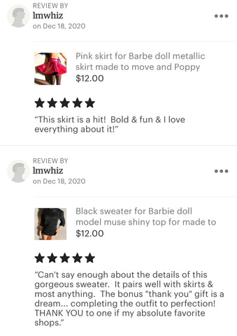 Barbie doll clothes costumer review thedolltailor.com